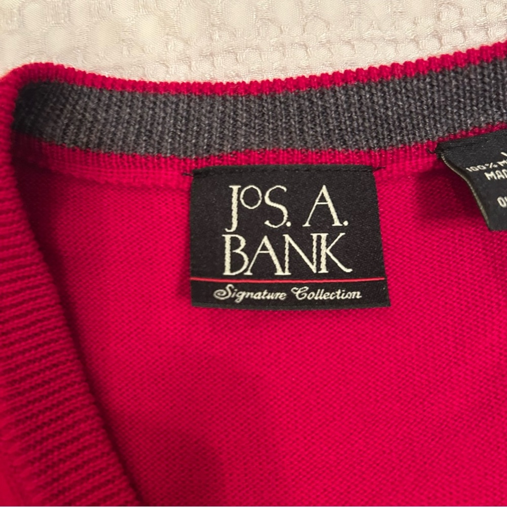 Jos. A. Bank V-Neck Sweater in Bold Red 100% Merino Wool - Picture 2 of 4